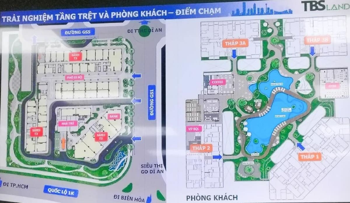 Mặt bằng tầng trệt và phòng khách dự án G Skyline Homes